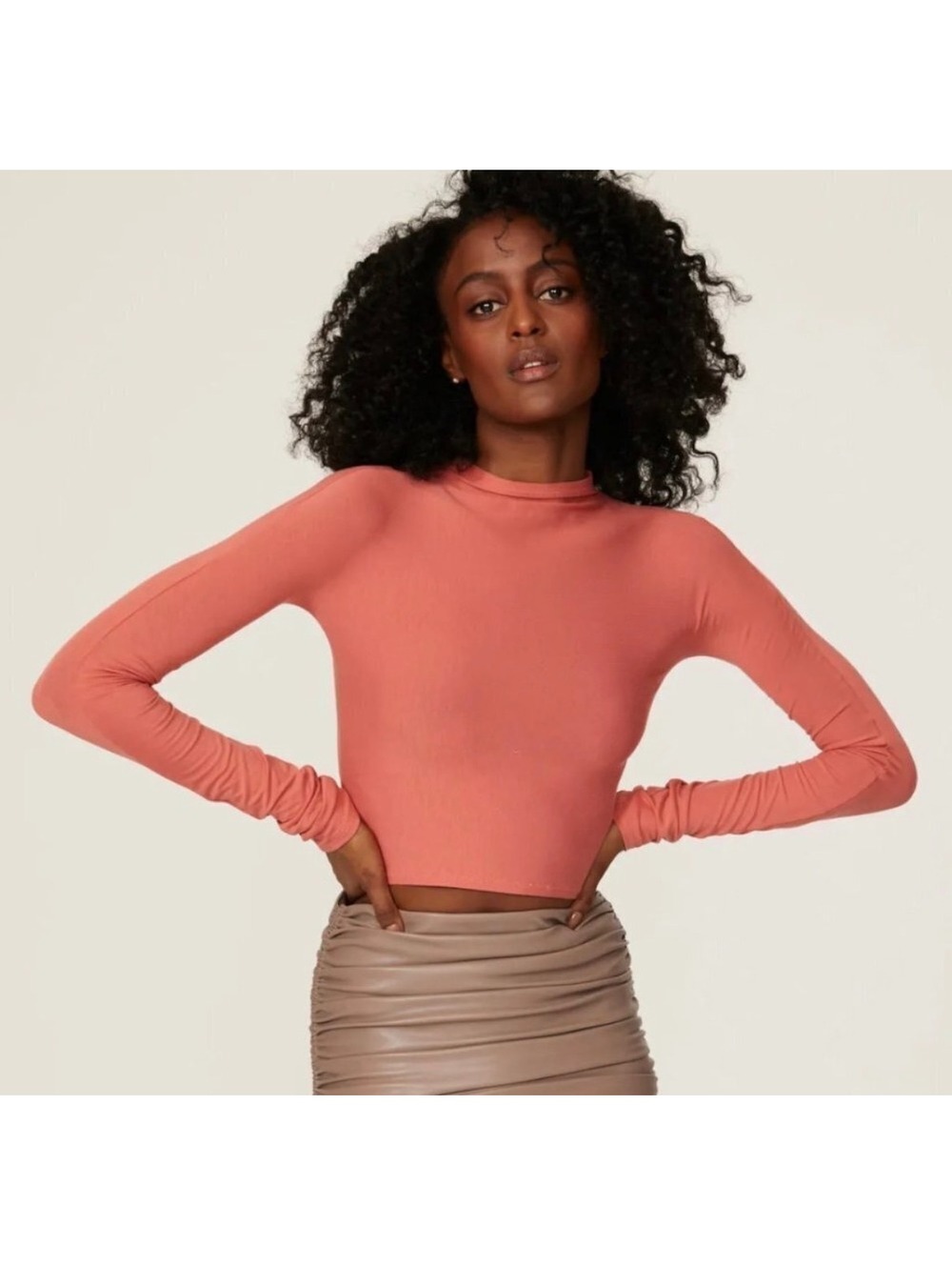 LAPOINTE Modal Jersey Mock Neck Cropped Long Sleeve Top